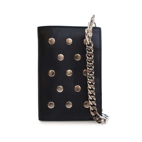 Pre-owned Saint Laurent Studded Calfskin Rider Chain Wallet Black