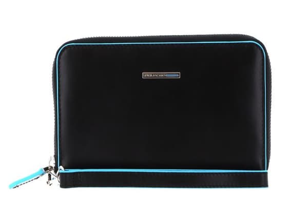 PIQUADRO Svart ljusblå plånbok för kvinnor - Blue Square Zip Around Smartphone Wallet Clutch RFID Nero 150488
