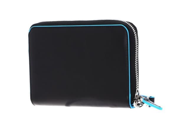 PIQUADRO Svart ljusblå plånbok för kvinnor - Blue Square Zip Around Smartphone Wallet Clutch RFID Nero 150488