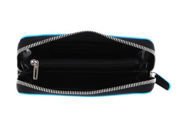 PIQUADRO Svart ljusblå plånbok för kvinnor - Blue Square Zip Around Smartphone Wallet Clutch RFID Nero 150488