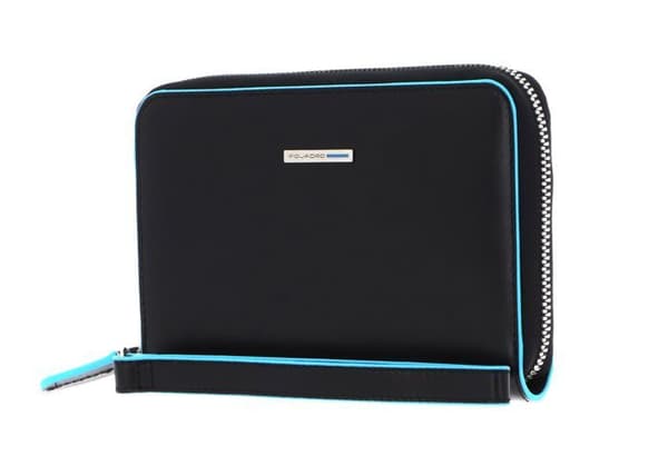 PIQUADRO Svart ljusblå plånbok för kvinnor - Blue Square Zip Around Smartphone Wallet Clutch RFID Nero 150488