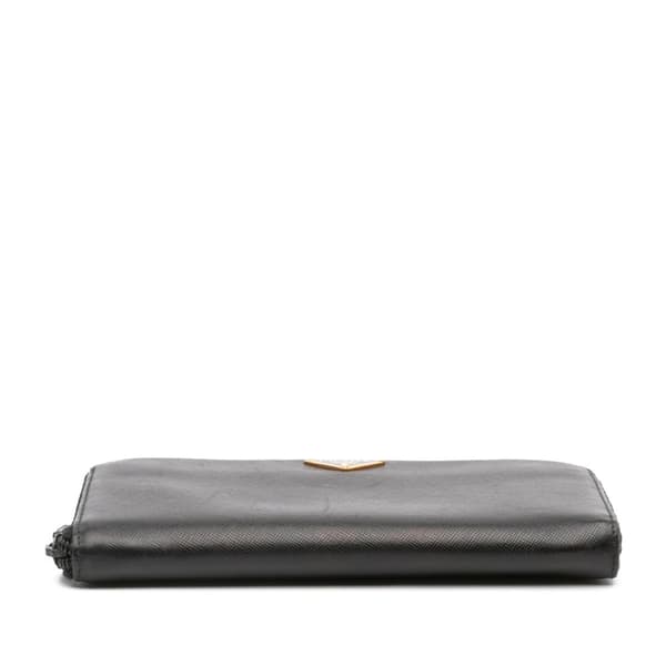 Pre-owned Prada Saffiano Zip Around Long Wallet Black