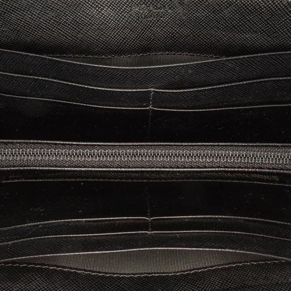 Pre-owned Prada Saffiano Zip Around Long Wallet Black