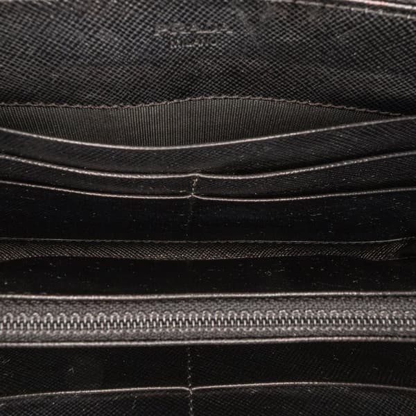 Pre-owned Prada Saffiano Zip Around Long Wallet Black