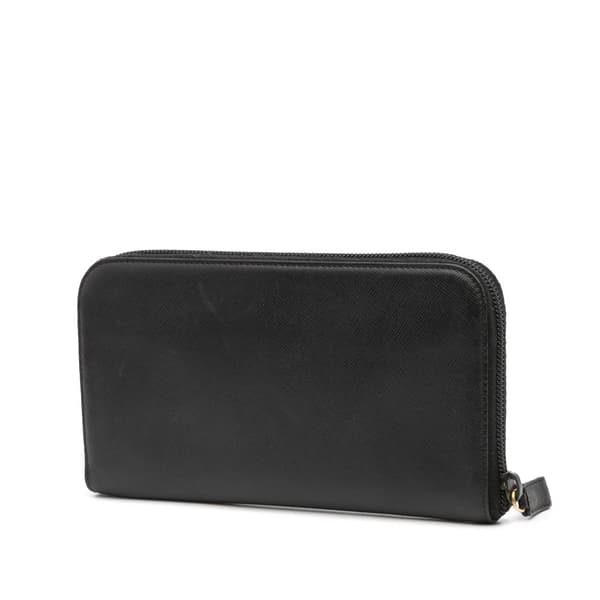 Pre-owned Prada Saffiano Zip Around Long Wallet Black