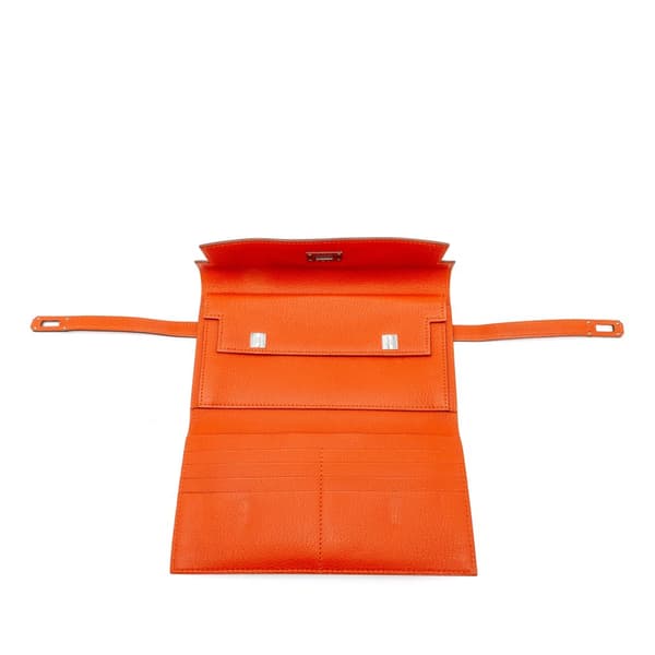 Pre-owned Hermès Chevre Mysore Kelly Longue Wallet Orange