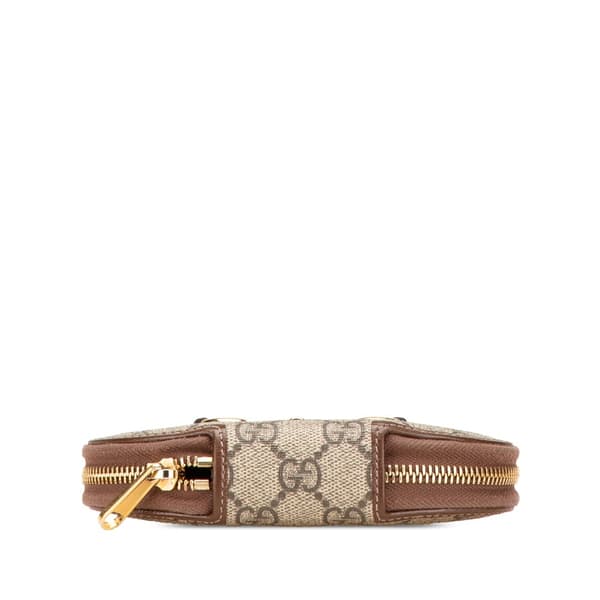 Pre-owned Gucci GG Supreme Horsebit 1955 Zip Coin Pouch Brown