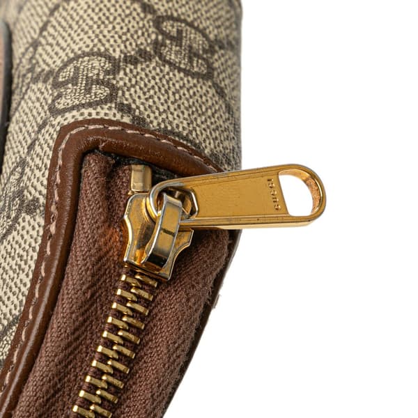Pre-owned Gucci GG Supreme Horsebit 1955 Zip Coin Pouch Brown
