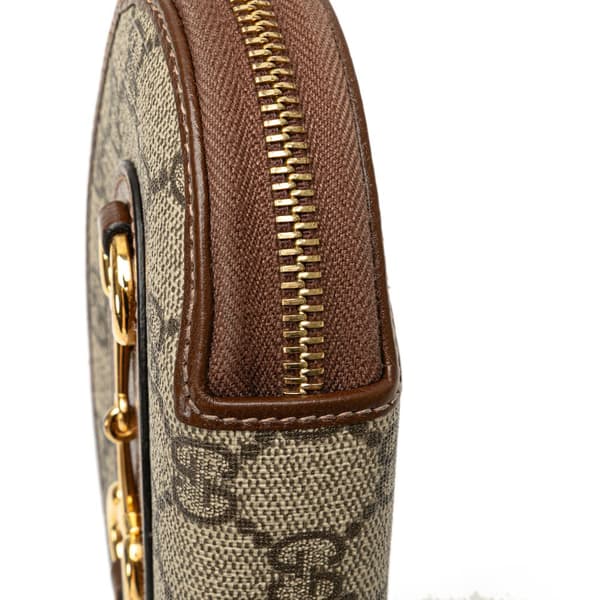 Pre-owned Gucci GG Supreme Horsebit 1955 Zip Coin Pouch Brown