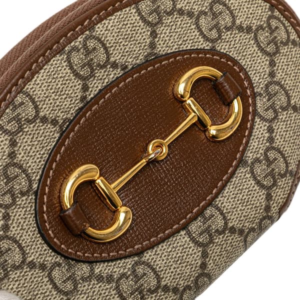 Pre-owned Gucci GG Supreme Horsebit 1955 Zip Coin Pouch Brown