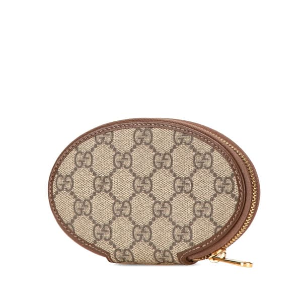 Pre-owned Gucci GG Supreme Horsebit 1955 Zip Coin Pouch Brown