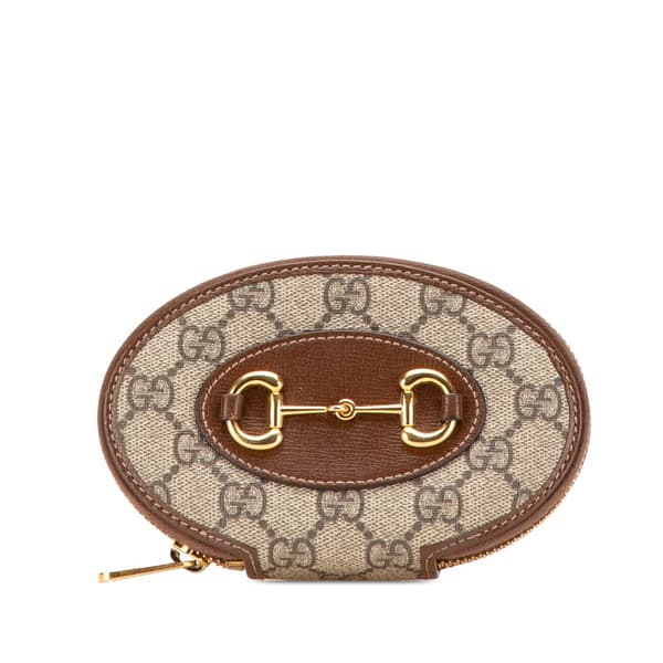 Pre-owned Gucci GG Supreme Horsebit 1955 Zip Coin Pouch Brown