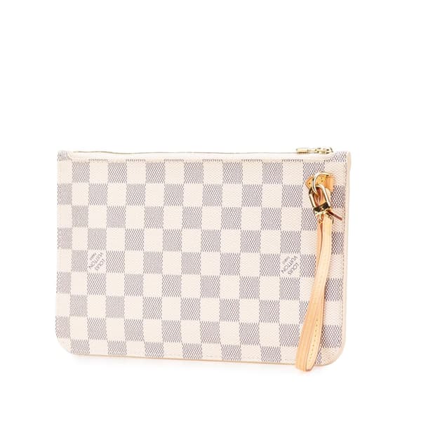 Pre-owned Louis Vuitton Damier Azur Neverfull MM Pouch White