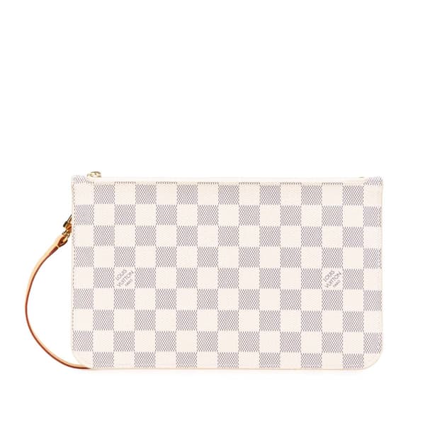 Pre-owned Louis Vuitton Damier Azur Neverfull MM Pouch White