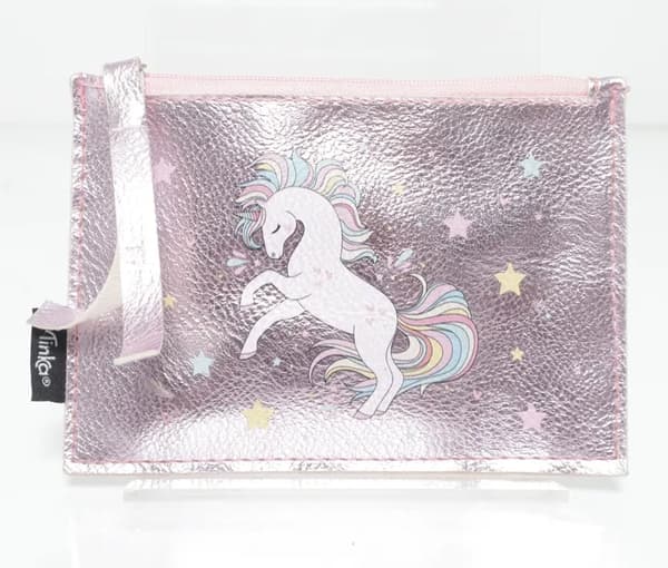 Tinka Börs Plåmbok rosa metallic med Unicorn