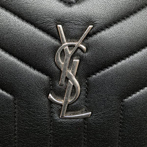 Pre-owned Saint Laurent Quilted Y Lambskin Monogram Loulou Cosmetic Case Black