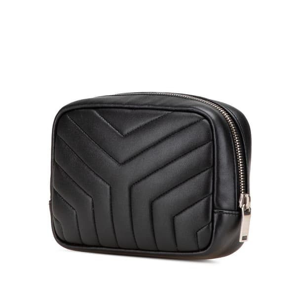 Pre-owned Saint Laurent Quilted Y Lambskin Monogram Loulou Cosmetic Case Black