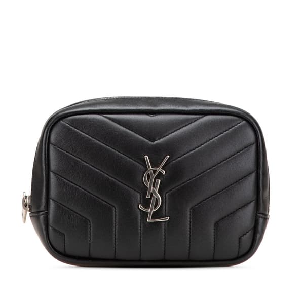 Pre-owned Saint Laurent Quilted Y Lambskin Monogram Loulou Cosmetic Case Black