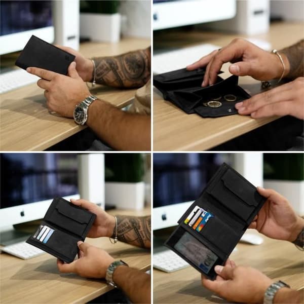 Plånbok - SERASAR - W010 - Läder av nötkreatur - Svart - RFID-skydd