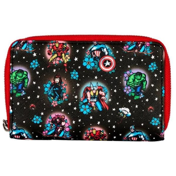 Avengers Floral Tattoo Wallet - LOUNGEFLY - Polyuretan - Svart