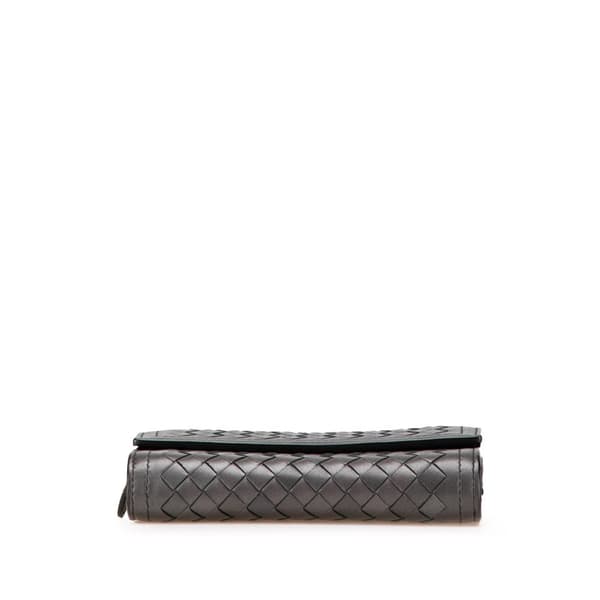 Pre-owned Bottega Veneta Leather Intrecciato Flap Continental Wallet Gray