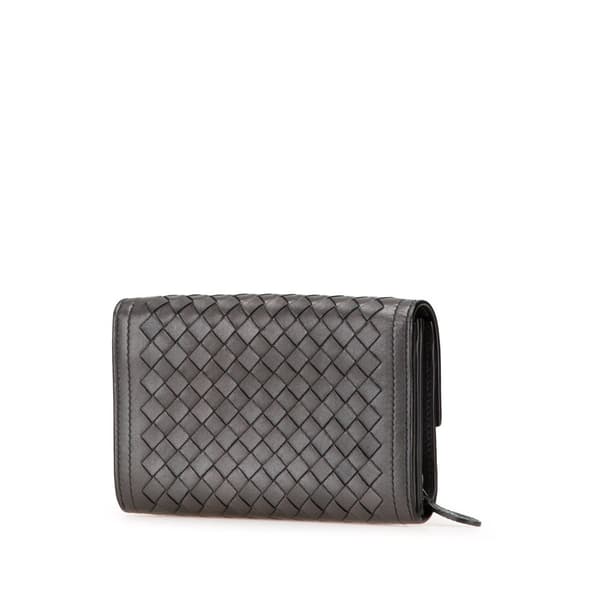 Pre-owned Bottega Veneta Leather Intrecciato Flap Continental Wallet Gray