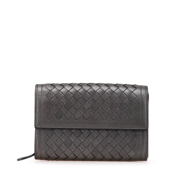 Pre-owned Bottega Veneta Leather Intrecciato Flap Continental Wallet Gray