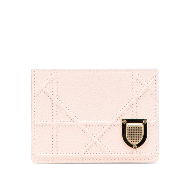 Pre-owned Dior Grained Calfskin Diorama Card Holder Pink