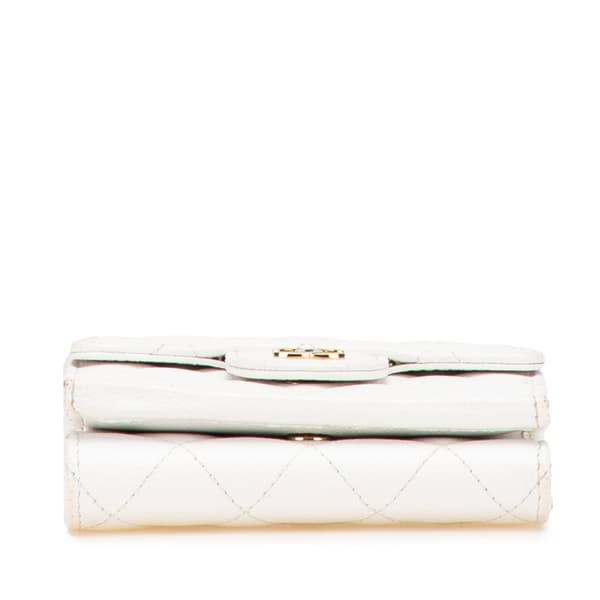 Pre-owned Chanel CC Quilted Caviar Trifold Flap Wallet White