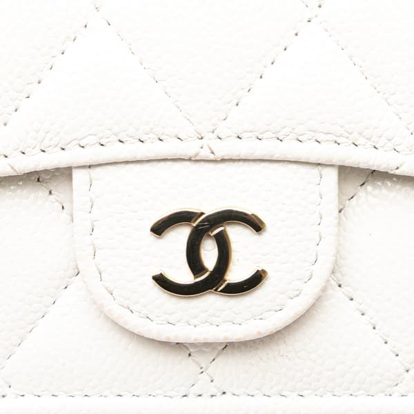 Pre-owned Chanel CC Quilted Caviar Trifold Flap Wallet White