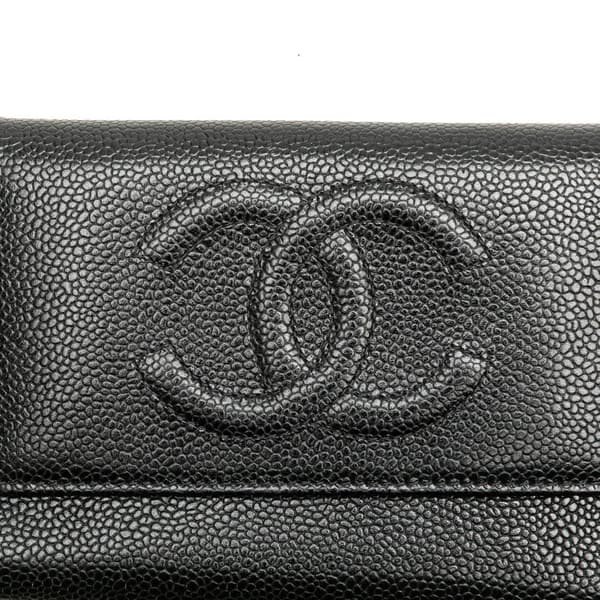 Pre-owned Chanel CC Caviar Trifold Wallet Black