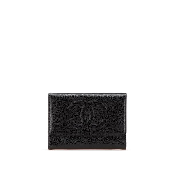 Pre-owned Chanel CC Caviar Trifold Wallet Black