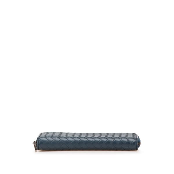 Pre-owned Bottega Veneta Nappa Intrecciato Zip Around Long Wallet Blue