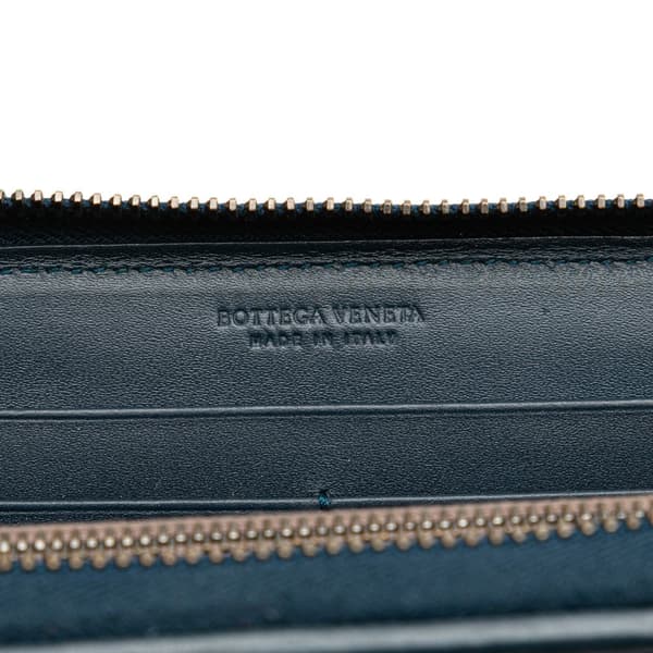 Pre-owned Bottega Veneta Nappa Intrecciato Zip Around Long Wallet Blue