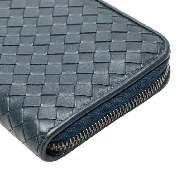 Pre-owned Bottega Veneta Nappa Intrecciato Zip Around Long Wallet Blue