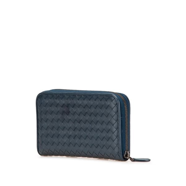 Pre-owned Bottega Veneta Nappa Intrecciato Zip Around Long Wallet Blue