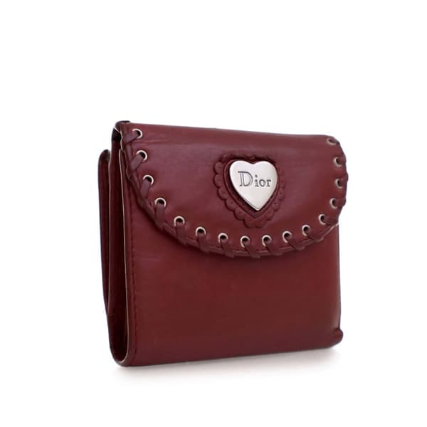 Pre-owned Dior Calfskin Heart Compact Small Wallet Red