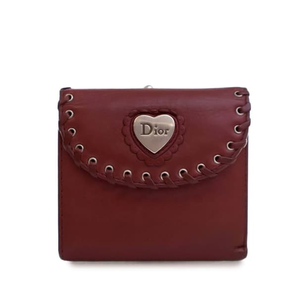 Pre-owned Dior Calfskin Heart Compact Small Wallet Red