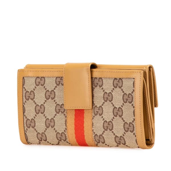 Pre-owned Gucci GG Canvas Web Long Wallet Brown