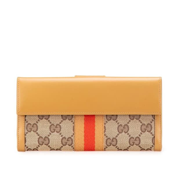 Pre-owned Gucci GG Canvas Web Long Wallet Brown