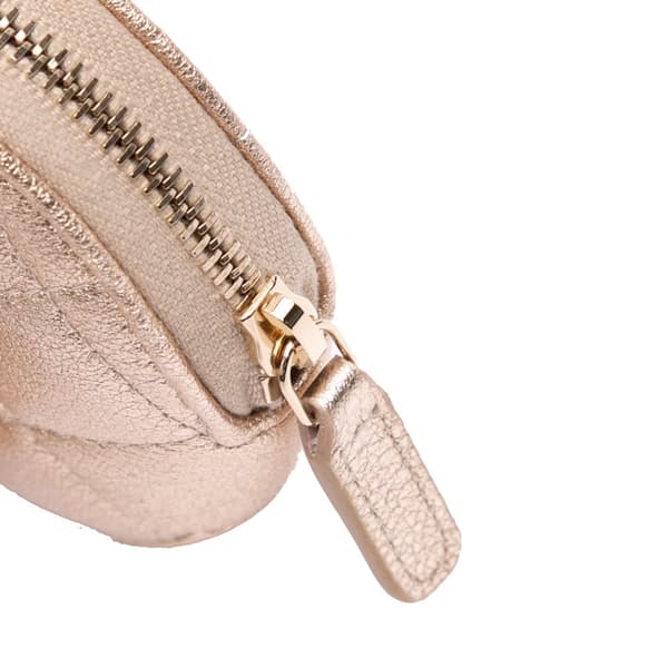 Pre-owned Chanel Metallic Quilted Lambskin Round Clip On Coin Purse Airpods Case Gold