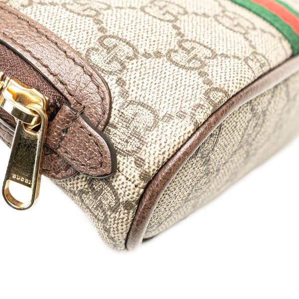 Pre-owned Gucci GG Supreme Web Ophidia Pouch Brown