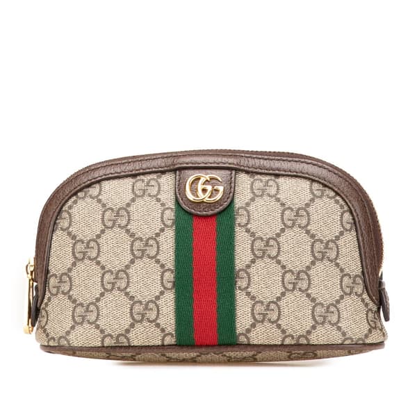 Pre-owned Gucci GG Supreme Web Ophidia Pouch Brown