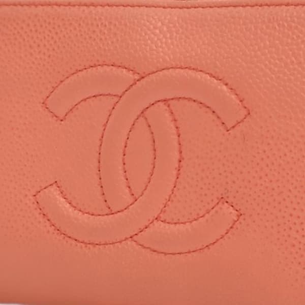 Pre-owned Chanel CC Caviar Zip Around Wallet Orange