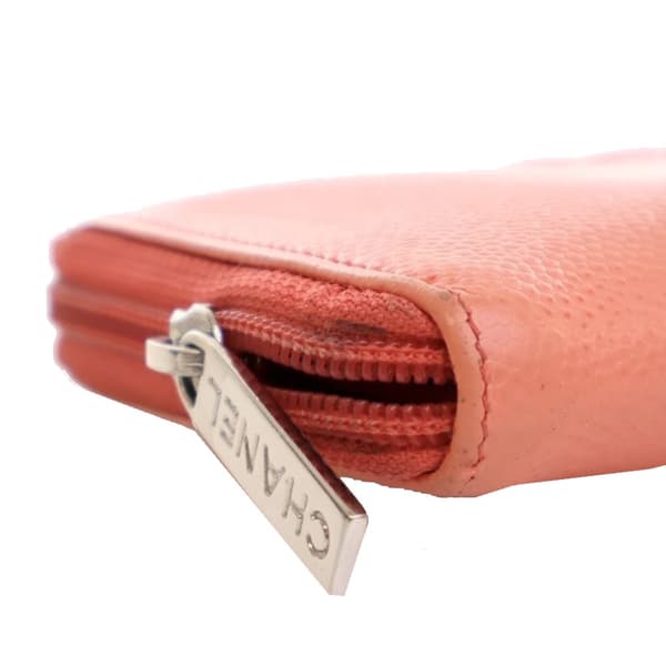 Pre-owned Chanel CC Caviar Zip Around Wallet Orange
