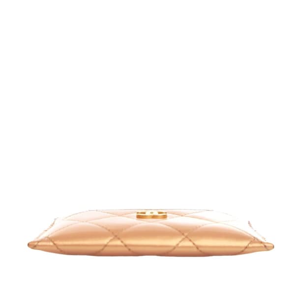 Pre-owned Chanel CC Quilted Metallic Lambskin Card Holder Gold