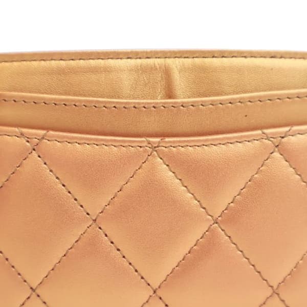 Pre-owned Chanel CC Quilted Metallic Lambskin Card Holder Gold