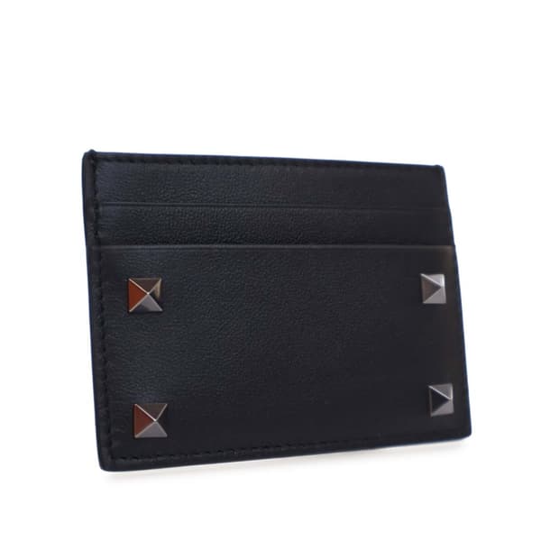 Pre-owned Valentino Leather Rockstud Card Holder Black