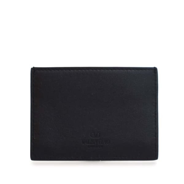 Pre-owned Valentino Leather Rockstud Card Holder Black