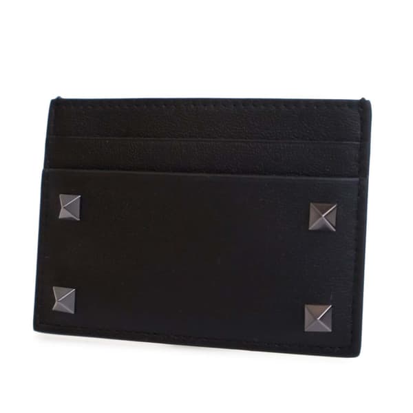 Pre-owned Valentino Leather Rockstud Card Holder Black